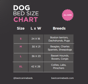 dog bed size chart by breed